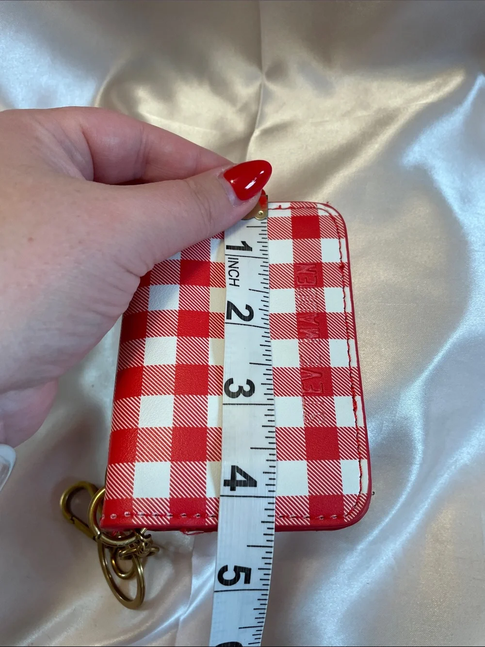 Steve Madden Red Gingham Card Holder Keychain - EUC